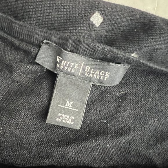 WHBM Sweater M Black Metallic Diamond 1/2 Sleeve Knit Top Silver‎ - Picture 6 of 8